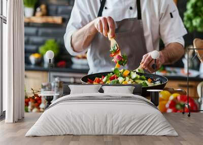 A chef preparing a nutritious vegetable stir-fry in a modern kitchen  Wall mural