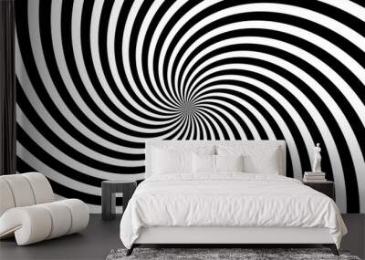 A black and white spiral optical illusion background. Stock illustration, monochrome Wall mural