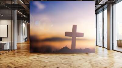 Silhouette cross on mountain at sunset background.Crucifixion Of Jesus Christ Wall mural