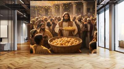 A concept of Jesus miraculously feeding multitudes as in bible Wall mural