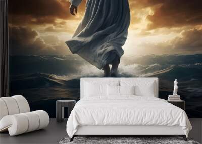 Jesus walks on water and calms the sea Wall mural