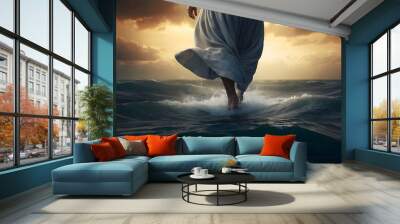 Jesus walks on water and calms the sea Wall mural