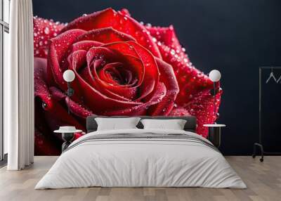 Beautiful red rose with water droplets on petals , love, romance, flower, Valentine's Day, gift, celebration, passion, nature Wall mural