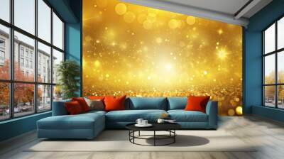 Yellow glow particle abstract bokeh background with sparkling glittering particles, yellow, glow, particle, abstract Wall mural