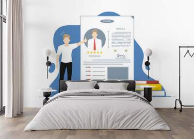 Personal document apply for jobs concept, Human present information with paperwork, Digital marketing illustration. Wall mural