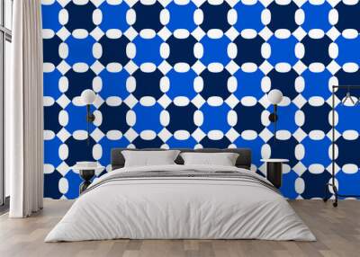 blue beads on white, blue and white bubble, ball grid net block, design for fabric print, paint t-shirt screen, checkerboard or chessboard round square Wall mural