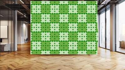 seamless pattern with cover leaves, green checkerboard, chessboard repeat pattern design for fabric print
 Wall mural