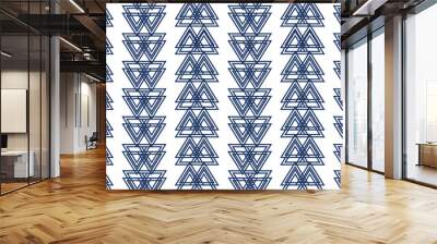 seamless triangle pattern, seamless geometric pattern, retro two tone blue seamless geometric triangle pattern on white background repeat style design for fabric printing or wallpaper  Wall mural