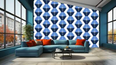 trapezoid, blue and white texture, two tone blue diamond checkerboard repeat pattern, replete image, design for fabric printing, cross symbol, hexagon Wall mural