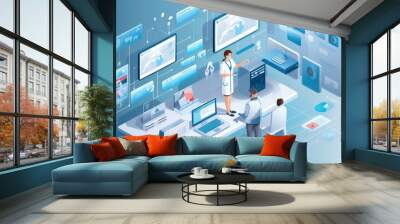 Doctor use tele medic technology for health education and medication management, modern telemedicine service platform Wall mural