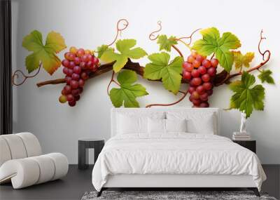 3D digital model of grapevine with bunches of grapes and detailed leaves presented isolated on white Wall mural