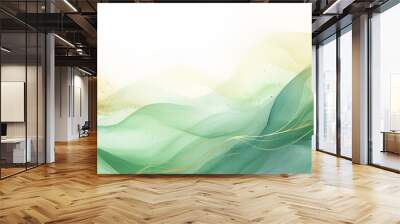 abstract background watercolor green botanical and green waves Wall mural