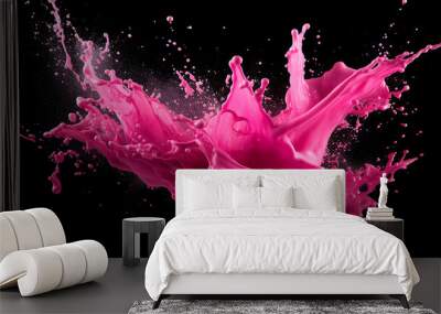 black background with pink paint splash isolated Wall mural