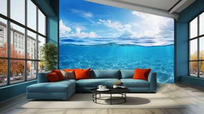 blue sea or ocean water surface and underwater with blue sky Wall mural