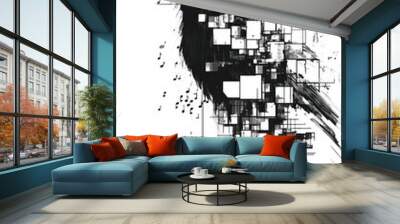 A black and white illustration of a bird with a digital, geometric pattern. Wall mural