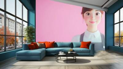 A cheerful animated character holding a spoon, set against a pink background. Wall mural