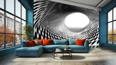 Abstract black and white tunnel with light at the end. Wall mural