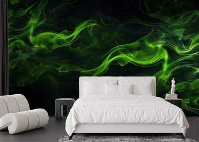 Abstract Green Smoke on Black Background. Wall mural