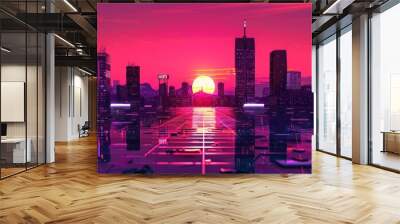 Futuristic City Skyline at Sunset. Wall mural