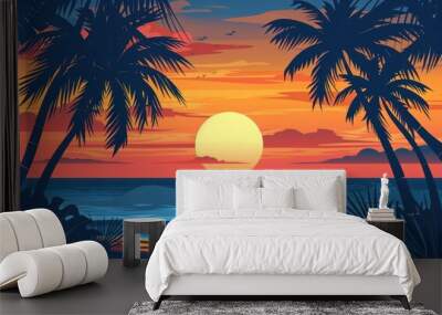 Vector illustration featuring a sunny summer backdrop, ideal for creative designs. Wall mural