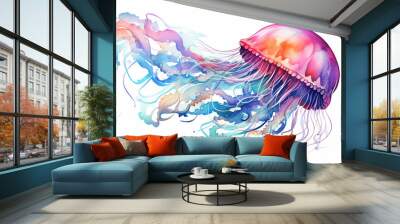 colorful watercolor jellyfish on white background Wall mural