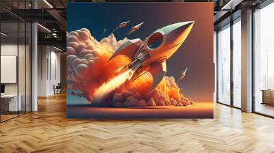 futuristic background with rocker launch illustration. Generative AI Wall mural