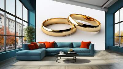 gold wedding rings on white background Wall mural