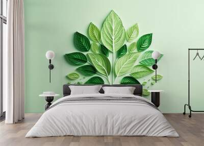 green clean energy paper cut plant leaf concept Wall mural