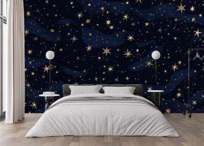 hand drawn stars texture background with seamless pattern with stars. Wall mural