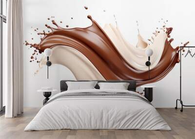 milk and chocolate tornado or twister shape splash 3d render Wall mural