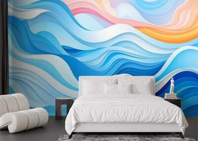 modern paper cut cartoon abstract waves background Wall mural