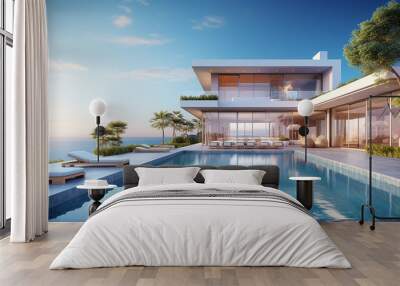 perspective of modern luxury building with terrace and swimming pool Wall mural