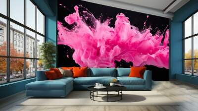 pink paint splash isolated on black background Wall mural