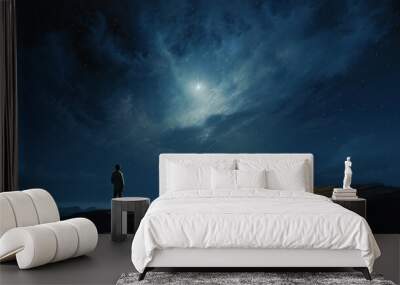 single bright star shining in a dark cloudless night Wall mural