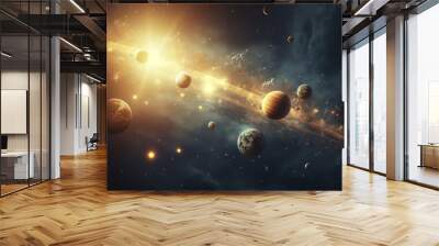 sun and planets of the solar system 3d rendering Wall mural