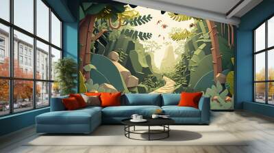 Tropical Trek A Playful Illustration of a Summer. Generative AI Wall mural