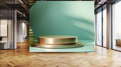 two layer shiny steel gold round podium on brown Wall mural