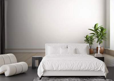 view of white empty room and wood laminate floor frame with plant Wall mural