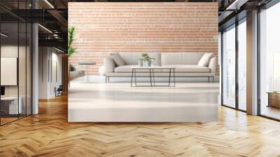 Modern interior design with a minimalist living room featuring natural light, plants, and stylish furniture arrangements. Wall mural