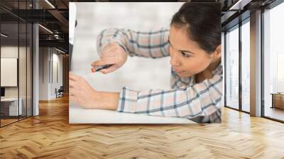 a woman fixing a printer Wall mural