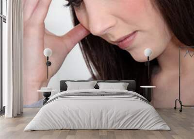 close-up picture of young woman having migraine Wall mural