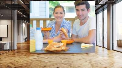 Couple eating continental breakfast Wall mural