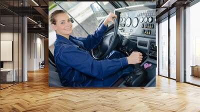 female worker driving lorry Wall mural