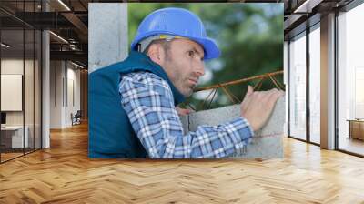 foreman builder inspecting concrete construction work Wall mural