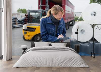 industrial supplier clerk inspecting delivery product Wall mural