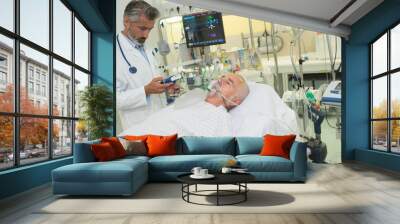 patient wearing an oxygen mask Wall mural