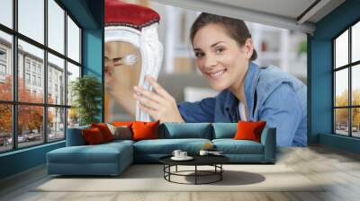 portrait of a female working wooden chair Wall mural