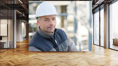 portrait of male worker wearing hardhat Wall mural