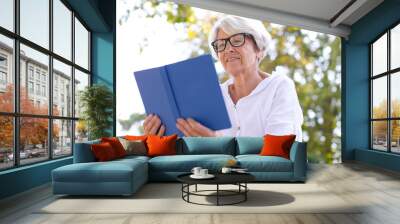 senior woman reads a book Wall mural