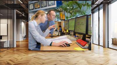 they are working in control room Wall mural